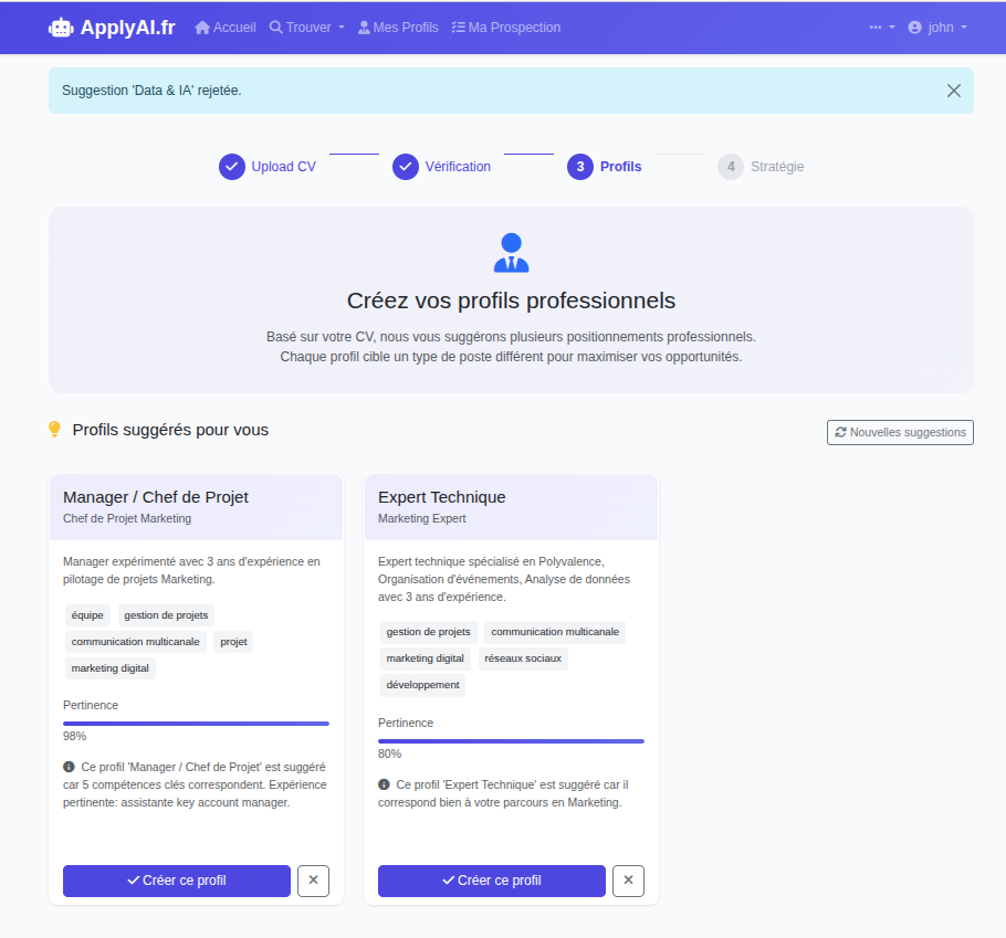 Suggestions de profils